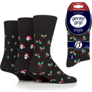 Gentle grip kerst heren sokken - dark design - Per 3 paar - maat 39/45