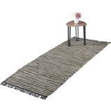 Relaxdays vloerkleed - leder en katoen - tapijt - antislip - chill mat - lappen - franjes - Groen, 80 x 200 cm