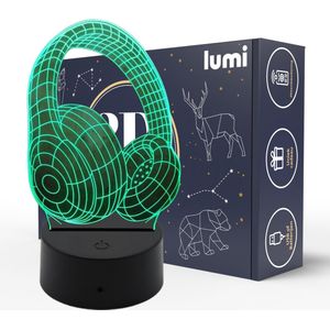 Lumi 3D Lamp - 16 kleuren - Headset - Koptelefoon - Muziek - LED Illusie - Bureaulamp - Nachtlampje - Sfeerlamp - Dimbaar - USB of Batterijen - Afstandsbediening - Cadeau voor kinderen
