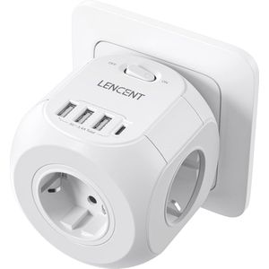8 In 1 USB Aansluitblok met Stekkerdozen, USB-Oplader en Type-C Poort - Perfect voor Kantoor, Keuken en Woonkamer
