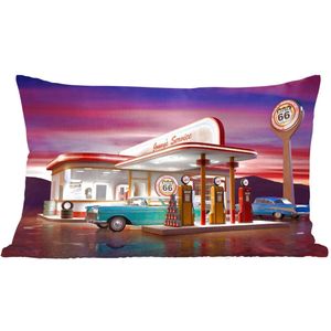 Sierkussen - Tankstation Auto Vintage - Multicolor - 30 Cm X 50 Cm