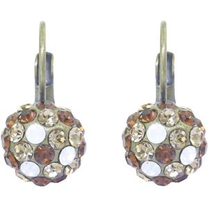 Behave – Dames oorhangers – Bruin en wit kristal – 1 cm – Vintage goudkleur