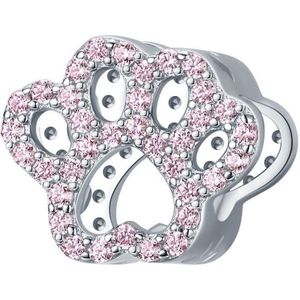 Poot hond beer roze zirkonia bedel | dog paw pink zirconia bead | Zilverana | geschikt voor alle bekende merken | 925 zilver | moederdag