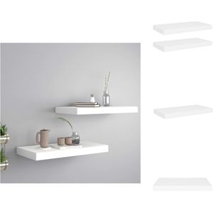 vidaXL Wandplanken - Set van 2 - Hoogwaardig honingraat MDF en metaal - 50 x 23 x 3.8 cm - Wit - Wandsteun