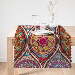 Tafelkleed vierkant 140x140 cm - Bedrukt Velvet Textiel - Multi Patroon - Mandala - Tafellaken - De Groen Home