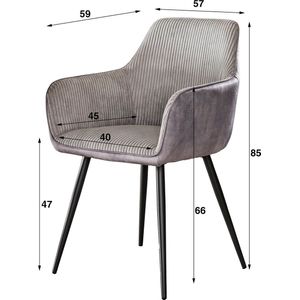 Set van 2 Eetkamerstoelen Licia Ribstof - Met Armleuningen Grijs