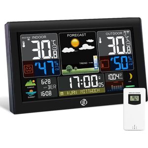 Equivera Weerstation Binnen en Buiten - Hygrometer - Thermometer - Digitaal voor Binnen en Buiten - Luchtvochtigheidsmeter - Geavanceerde Versie