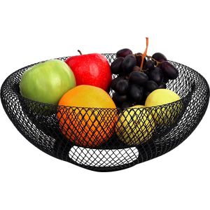 Fruitschaal, zwart, fruitmand, metaal, 24 cm, schaal, zwart, metalen mand, decoratieve schaal, zwart, fruitschaal, modern, fruitmand, draadmand, rond, voor fruit, groenten, opslag, keuken,