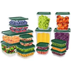 Set van 17 voedselopslagcontainers met deksels, plastic diepvriescontainers, voedselopslagdoos, opslagcontainers, BPA-vrij, voor magnetron, vriezerbestendig
