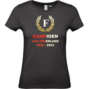 Dames T-shirt Krans Kampioen 2022-2023 | Feyenoord Supporter | Shirt Kampioen | Kampioensshirt | Zwart | maat M