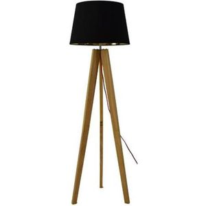 Menton Tripod Vloerlamp - Ø45x155cm - Hout Met Zwarte Lampenkap