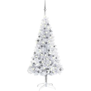 vidaXL - Kunstkerstboom - met - verlichting - en - kerstballen - 150 - cm - PET - zilver