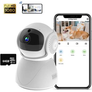 Bahibah - Huisdiercamera - Hondencamera - Indoor - Werkt met app - baby beveiligingscamera - baby monitor - Beweeg en geluidsdetectie - Wifi IP camera - 64GB SD-kaart - 1080HP