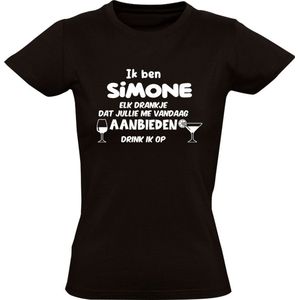 Ik ben Simone, elk drankje dat jullie me vandaag aanbieden drink ik op Dames T-shirt - feest - drank - alcohol - bier - festival - kroeg - cocktail - wijn - vriend - vriendin - jarig - verjaardag - cadeau - humor - grappig