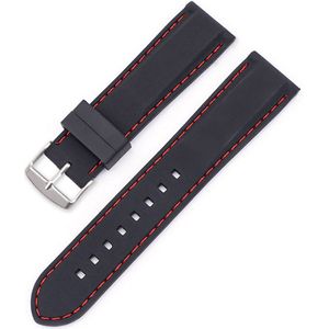 SmartphoneClip® Horlogeband - Siliconen - 18 mm - Zwart met rode stiksels - Horlogebandjes