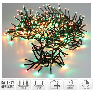Micro Cluster 200 led-4m-three tone traditional-rood groen geel(EWW)- Batterij - Lichtfuncties - Timer