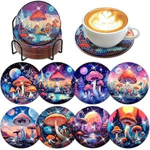 Diamond painting onderzetters - 8 stuks - Met kleur diamanten bling - Paddestoelen - Diamond painting volwassenen - Hobby - Knutselen - Vrije tijd - Puzzel