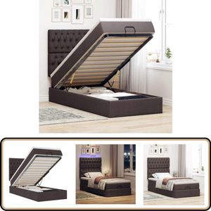vidaXL Bed poef met matras en LED's 90x200 cm stof donkerbruin