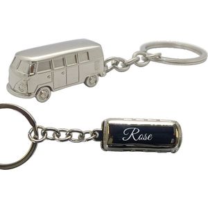 Sleutelhanger Hippie Busje Met Naam Gravering - Rose