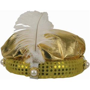Sultan hoed goudkleurig met pluim