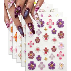 Nail Art Stickers Decals 5D reliëf bloemen - Zelfklevend Lente Zomer Plumeria - 5 vellenVoor Vrouwen - Nagelaccessoires 3D Nageldesign - Nageldecoratie
