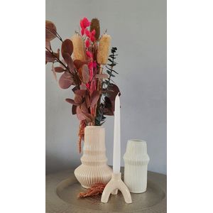 Mica Decorations Keramische vazen , kaarsen houder creme wit SET VAN 3 , H22 x D16 cm