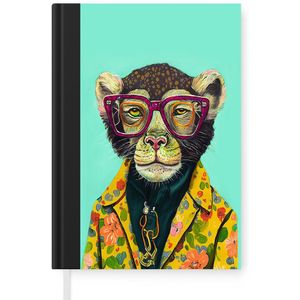 Notitieboek - Schrijfboek - Design - Roze - Bril - Aap - Dieren - Notitieboekje klein - A5 formaat - Schrijfblok