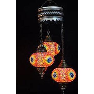 Turkse hanglamp 3 glazen bollen Oosterse plafondlamp multicolour mozaïek