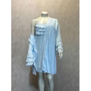 Cotton nightgown with robe - Baby Blue, M