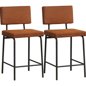 Bronx71® Industriële barkruk Espen cognac eco-leer 64-77 cm - Barkrukken set van 2