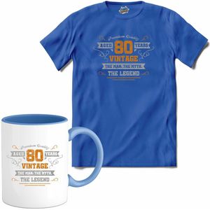 80 Jaar vintage legend - Verjaardag cadeau - Kado tip - T-Shirt met mok - Meisjes - Royal Blue - Maat 12 jaar