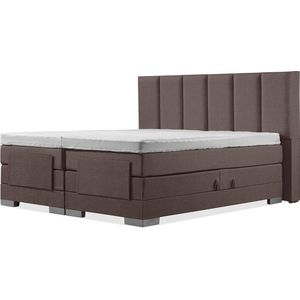 Soft bedden Elektrische Boxspring - 160x200 - Incl. verticaal hoofdbord - Notenbruin met plint