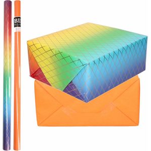 8x Rollen kraft inpakpapier regenboog pakket - oranje 200 x 70 cm - cadeau/verzendpapier