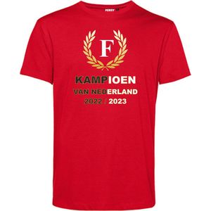 T-shirt kind Krans Kampioen 2022-2023 | Rotterdam Supporter | Shirt Kampioen | Kampioensshirt | Rood | maat 164