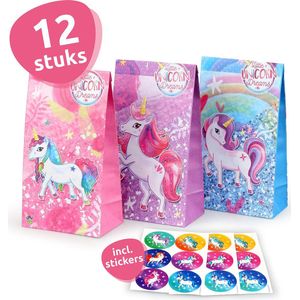 Isa's Friends® Uitdeelzakjes + Stickers - Unicorns - 12 stuks - Stevig Papier - Traktatie zakjes