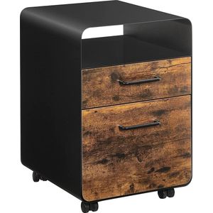 Rolcontainer Met Laden, Archiefkast, Kantoorkast Met Wielen, Open Vak, Voorgemonteerd, Met Hangmap, İndustrieel Design, Van Staal, Voor Documenten, Vintage Bruin-Zwart