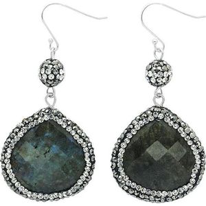 Edelstenen oorbellen Bright Labradorite - oorhanger - labradoriet - sterling zilver (925) - stras steentjes