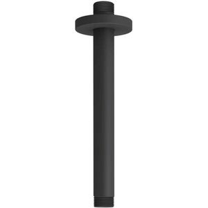 Fortifura Calvi Inbouw Regendoucheset - rond - thermostatisch - plafondarm - glijstang - 25cm hoofddouche - staaf handdouche - metalen doucheslang - mat zwart