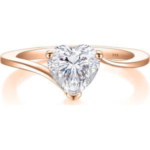 Amora - 18k Roségouden Hart Solitair Moissanite Ring - 1 karaat