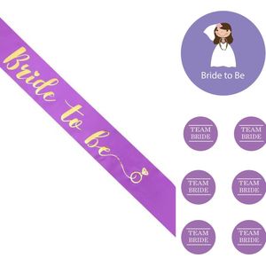 Button set Team Bride en Bride to Be paars 8-delig - bride to Be - bruid - vrijgezellenfeest - team bride - sjerp - button - huwelijk