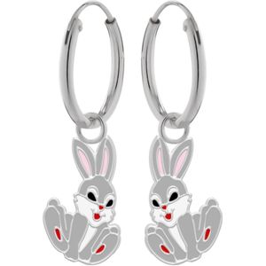 Oorbellen meisje | Zilveren kinderoorbellen | Zilveren oorringen met hanger, grijs konijn