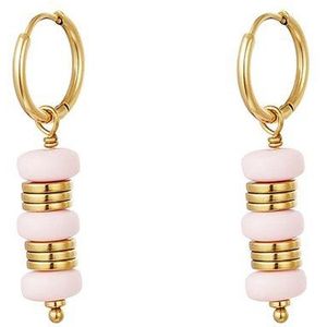 Bungelende oorbellen - #summergirls collection Pink & Gold Stainless Steel