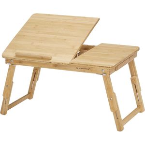 Laptoptafel van bamboe, laptopstandaard, notebooktafel, tafel voor bed, ontbijttafel, in hoogte verstelbaar en inklapbaar, 5 hellingshoeken, kleine lade, natuurlijke kleuren