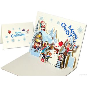 Popcards popup kerstkaarten - Kerstkaart Sneeuw Sneeuwpop Winter Kinderplezier pop-up kaart 3D wenskaart