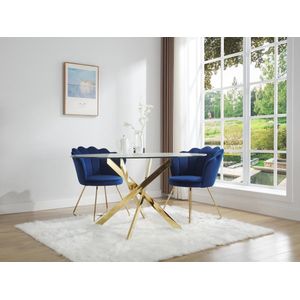 Ronde eettafel – 4 personen ��– Gehard glas en goudkleurig metaal – Transparant – COSIMA L 140 cm x H 77 cm x D 140 cm