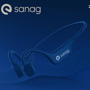 Bone Conduction Bluetooth Sport Hoofdtelefoon – Open Ear Draadloze Koptelefoon – Waterdicht, Lichtgewicht & Met Microfoon – Voor Hardlopen en Fietsen – Blauw – Sanag
