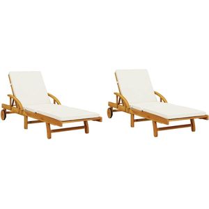 vidaXL Ligbedden 2 st met kussens 200x68x83 cm massief acaciahout - Ligbed - Ligbedden - Tuinstoel - Tuinmeubel
