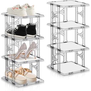 Schoenenrek met 8 niveaus, verticaal houten schoenenstandaard, smal, schoenenopslag ruimtebesparend stapelbaar schoenenstandaard voor hal slaapkamer keuken entree (grijs 8 niveaus)