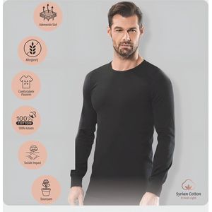 Luxe Heren Winter T-shirt - Onderhemd met lange mouwen - 100% Katoen - Zwart - M