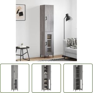 The Living Store Hoge Kast - Dressoir en Opzetkast - Grijs Sonoma Eiken - 34.5 x 34 x 180 cm